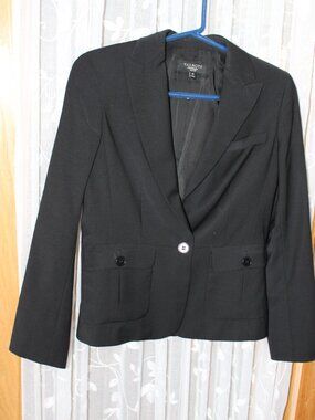 Talbots Women Blazer Jacket Black SZ 4/P 1 Button Pockets Shift Line Wool Blend